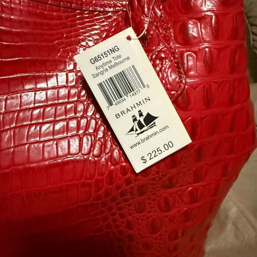 Brahmin Anytime Medium Party Red Croc Embossed Soft Leather Tote BRAND NEW - Picture 3 of 4